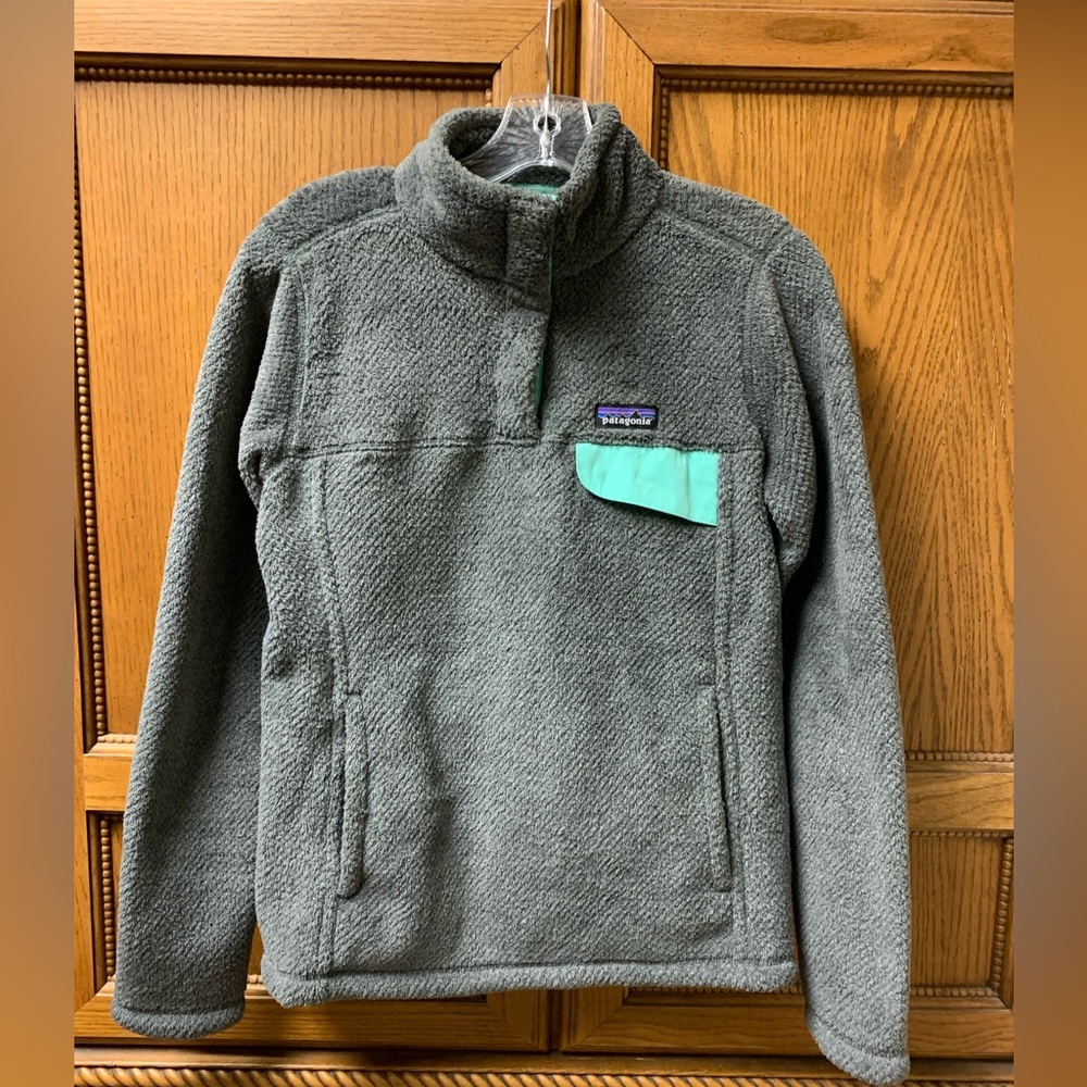 Patagonia Women’s Retool Snap T Fleece Jacket Pullover Gray Teal Size SMALL